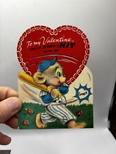 Antique Valentine’s Day Card | 1900-1940 | Mouse Playing Baseball | 4.5” VGC picture