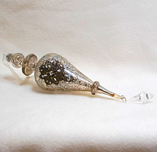 Jeweled Mercury Glass Finial Christmas Ornament Silver Rhinestone Victorian 9.5