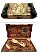 ~RARE~ Antique 1892 Courting Victorian Lady Velvet Celluloid Vanity Dresser Box picture