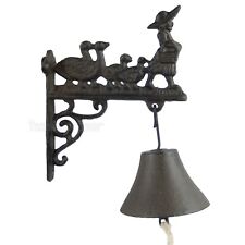 Lady with Geese Dinner Bell Cast Iron Wall Mount Antique Style Rustic Finish picture