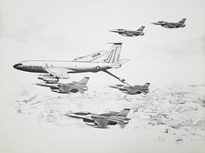KC-135 Stratotanker Refueler with F-16 Fighting Falcons 16x20 Print picture