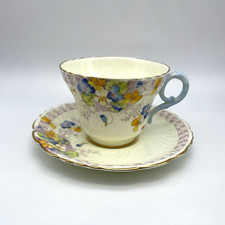 Vtg PARAGON England Floral Pansy Teacup & Saucer Pastel Wild Flower Gold Trim picture