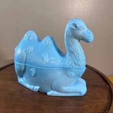 Westmoreland Camel Covered Dish Vtg Blue Milk Glass Trinket Box Animal Figurine picture