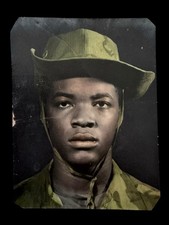 Vintage Hand Tinted Soldier Portrait Photo African American Military 3x2.5 picture