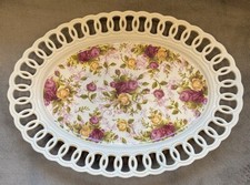 VTG 2002 ROYAL ALBERT Old Country Roses Bone China SLOTTED OVAL PLATE PLATTER picture