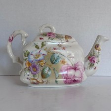 Vtg Crownford Giftware England Triangle Teapot Floral Chintz Rose Ceramic Rare picture