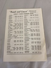 1963 Frank & Ernest Dawn Bible Students Radio TV Broadcast Schedule Sheet picture