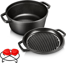 Pre-Seasoned Cast Iron 2-In-1 Heavy-Duty 5.5Qt Dutch Oven with Skillet Lid Set,  picture