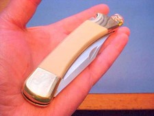 RARE UNUSED CUSTOM BUCK 110 KNIFE ANTIQUED G10 HANDLE LEATHER SHEATH READ picture