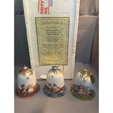 Bradford Editions Garden Discoveries Kitten Porcelain Bell Ornaments Set of 3 picture
