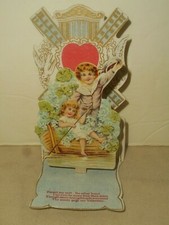 Valentine's Day Card Victorian Die Cut Stand Up Dutch Boy Girl Boat Germany 1919 picture