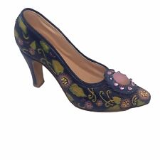 Sarna Charmed Life Mini Shoe #7-35 Blue Floral 4in Pump Collectible Home Decor  picture