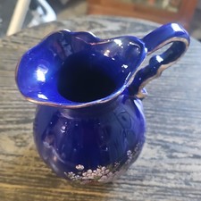 Vintage Small Cobalt Blue Style Asian Floral Pitcher picture