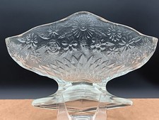 CANDY DISH PEDESTAL CLEAR INDIANA GLASS DIAMOND RUFFLE FLORAL COMPOTE Vintage  picture