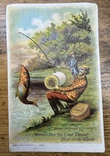 Victorian Trade Card Merrick's Thread Fishing Humor -He Can't Break It Newell IA picture