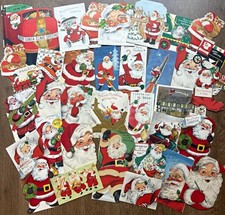 Mid Century Modern Vintage 50s 60s USED Christmas SANTA Cards LOT OF 35 Die Cut picture
