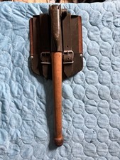 Vintage 1965 German Military Entrenching Tool Shovel Pick & Leather Case Folding picture