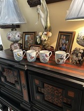Vintage Set Of 4 Cups Bareuther Waldsassen/Bavaria Bird Design -Marked - MCM picture
