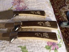 3 Vintage Regent Sheffield Warwick Ivory woodgrain Handle knife set mid century  picture