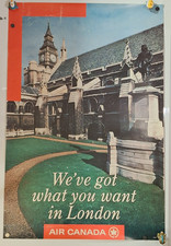Vtg Original AIR CANADA Airlines - London England Travel Poster 20