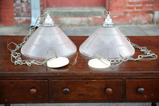 Antique Swag Light Holophane Glass Shade Ceiling Lamp Fixture Pendant Vintage  picture