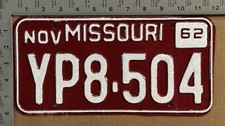 1962 Missouri license plate YP8-504 YOM DMV HIGH QUALITY RESTORED 24751 picture