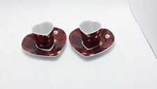 Beautiful Heart Shaped Porcelain Coffee Cups and Saucers Red Rose Flowers picture