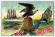 1909 Decoration Day Greetings Eagle Steamer Ship Boat Embossed Antique Postcard picture