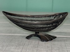 Small Vtg Metal Filigree Footed Gondola Boat 4” Trinket Dish Candy/Nut Bowl USSR picture