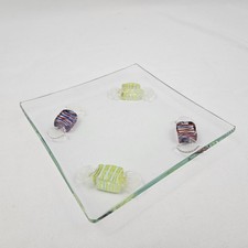 Candy Piece Trinket Dish Jewelry Tray Hand Blown Glass Murano Style Footed picture