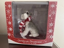 Sandicast Sitting Gray Schnauzer Dog With red/white Scarf Ornament NIB picture