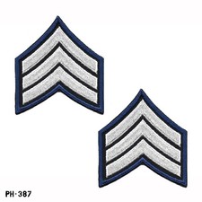 PAIR SGT Sergeant Chevron Sleeve Rank Patches ~ Blue/White ~ NOS Gemsco USA picture