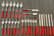 Lot of 26 VTG Red Bakelite Handled Stainless Steel Service For 6 + 2 Serving Pcs picture