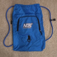 NOS Energy Drink Deluxe Vtg Promo Blue Cinch Drawstring Bag Zip Pockets 20x15 picture