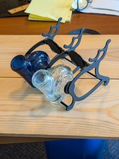 Levenger Vintage Antique Double Inkwell Set Bottle Swivel Rotating Safety Stand picture