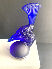 FRANCE LALIQUE PAPERWEIGHT OR PEACOCK MASCOT BLUE CRYSTAL picture