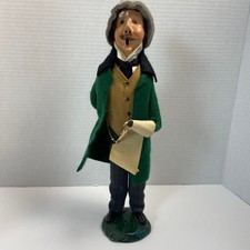Vintage 1983 Byers Choice Caroler Man Singing Green Coat Grey Top Hat Figurine picture