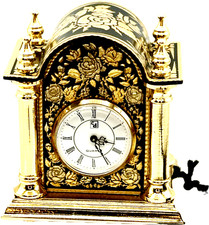 Miniature Mental Carriage Clock 24K Gold Trim Rose Design Credan Spain BRAND NEW picture