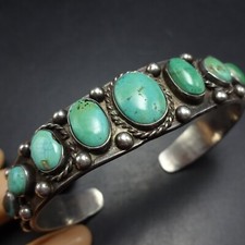 LOVELY Old TURQUOISE Sterling Silver Single Row Cuff BRACELET Vintage PAWN picture
