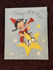 Vintage NORCROSS SUSIE Q Star Horn Happy New Year Card w/ Price Tag & Envelope picture