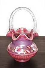 Rare Fenton 2006 Raspberry Opalescent Iridized Basket HP Adam's Rib Basket picture