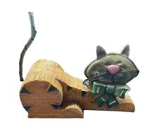 Vintage Folk Art Cat Figurine Wood & Metal 2004 picture