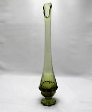 Vintage Fenton Valencia Colonial Green Swung Glass Vase 16.5
