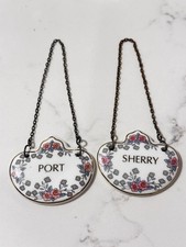2 Vintage Kingsley Bourbon & Brandy Bone China Decanter Bottle Label Tags picture