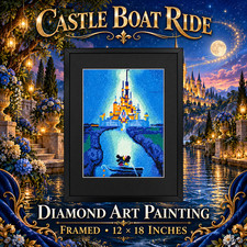 Mickey Minnie Mouse Castle Boat Diamond Art Painting Completed Framed 12x18 picture