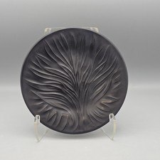 Vintage Lalique France Black Frosted Crystal Decorative Plate Raised Leaf Design picture