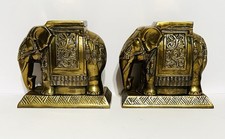 Vintage Heavy Brass Elephant Book Ends Library 4.75 Inches Tall picture