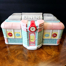 RARE Vintage Set of 3 Oggi 1950's American Diner Series Lidded Ceramic Canisters picture