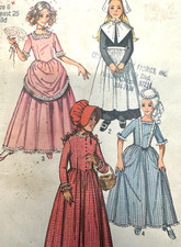 1970s Girls Costume Pattern Colonial Puritan Country Dress Simplicity 9136 Sz6 picture