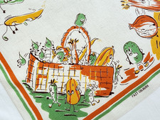 Vintage Tea Towel MCM 1950s 1960s Anthropomorphic Vegetables Cartoon picture